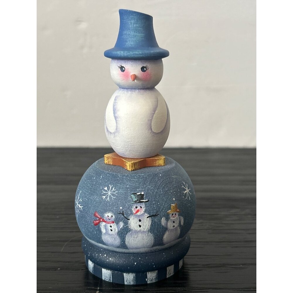 Hand-Painted Artist Signed Wooden Snowman Box w/Mini Surprise Snowman Inside